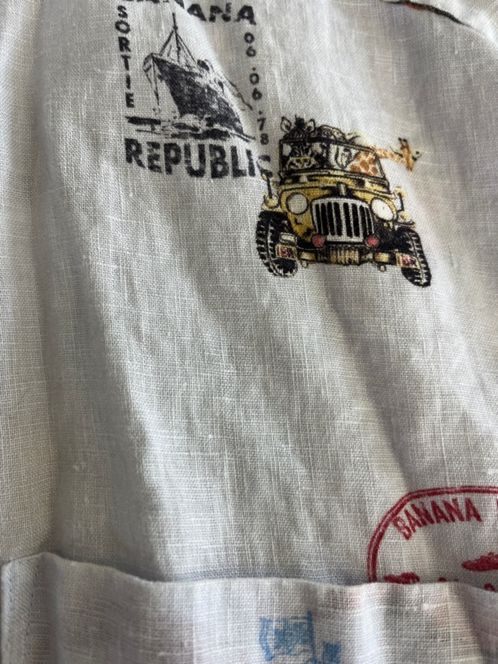 Banana Republic White Printed Linen Travel-Stamp Button-Up Shirt - Picture 3 of 5
